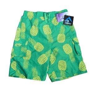 NWT | Kanu Surf Men's Green & Yellow Pineapple Print Cargo Swim Shorts | XL
